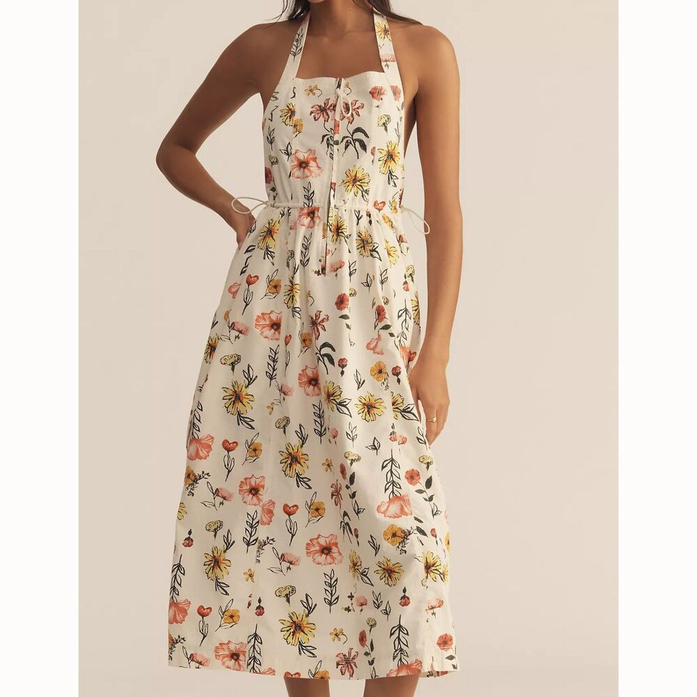 Daily Practice By Anthropologie Relaxed Midi Dress Halter Floral PrintXSP 287884